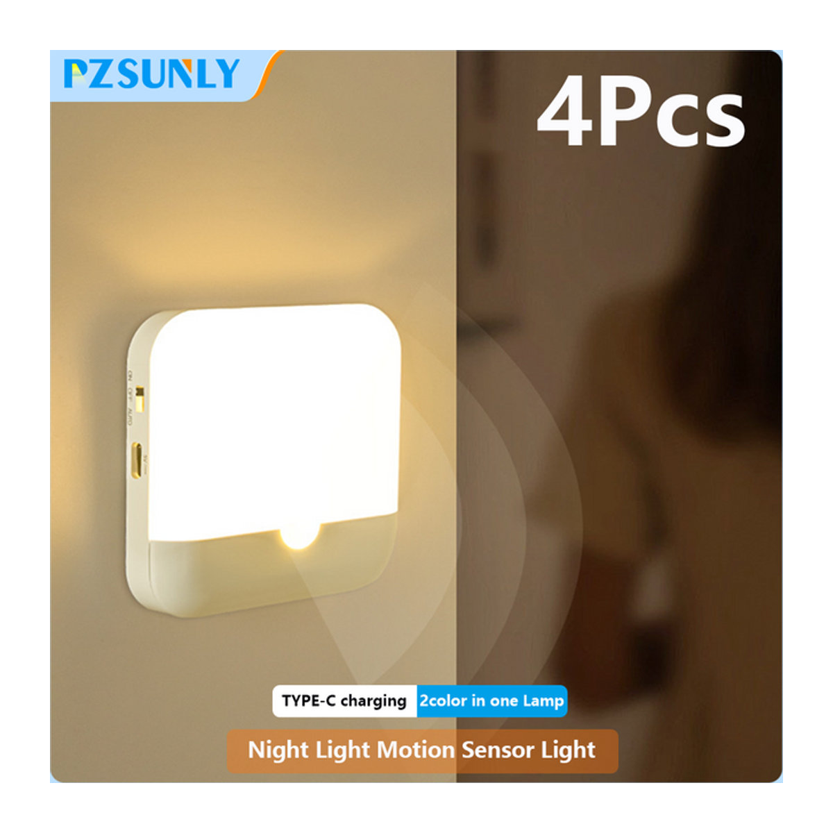 Pzsunly Minimalistisches LED Nachtlicht mit Bewegungssensor und USB-Type-C Aufladung für Schlafzimmer, Küche und Flur - Bild 1