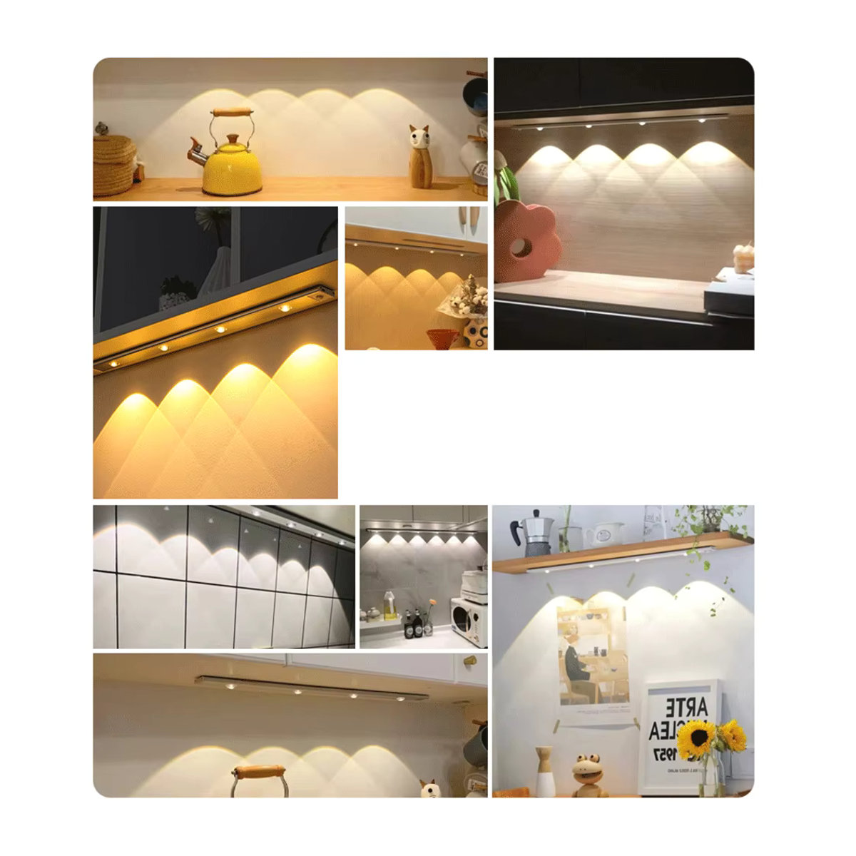 PZSUNLY USB aufladbare LED Schrankbeleuchtung mit Bewegungssensor für Küche und Kleiderschrank in Weiß oder Silber, Länge: 20 cm bis 60 cm - Bild 6