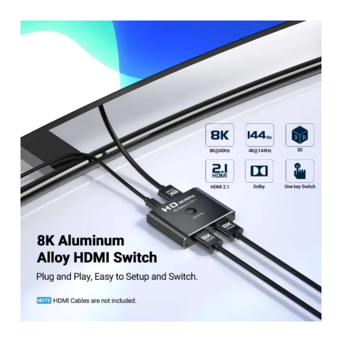 PzzPss HDMI Switch Splitter Bidirektional 8K 60Hz 4K 60Hz 1x2/2x1 Schwarz aus Aluminium für PC Laptop Xbox PS3/4 zu Monitor oder Projektor - Bild 2