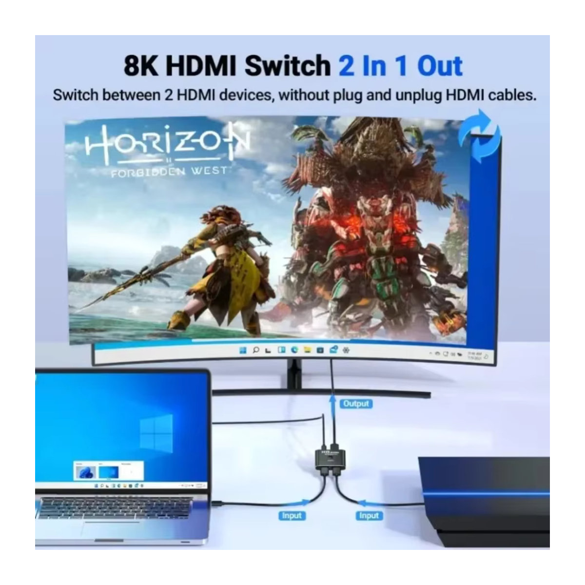 PzzPss HDMI Switch Splitter Bidirektional 8K 60Hz 4K 60Hz 1x2/2x1 Schwarz aus Aluminium für PC Laptop Xbox PS3/4 zu Monitor oder Projektor - Bild 3
