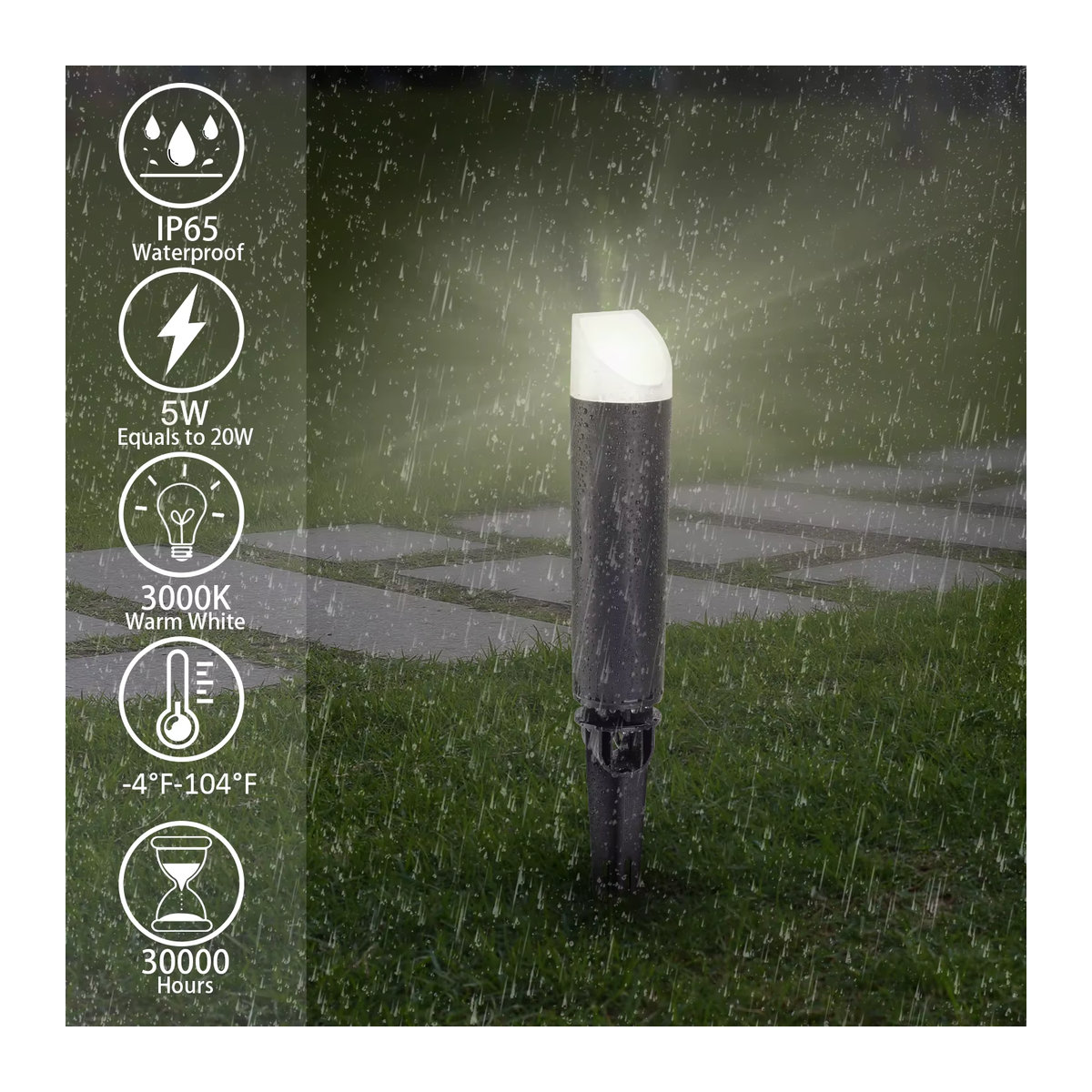 QACA 6er-Pack LED-Gartenleuchten Schwarz, 5 W, IP65 wasserdichte Wegeleuchte im minimalistischen Design - Bild 3