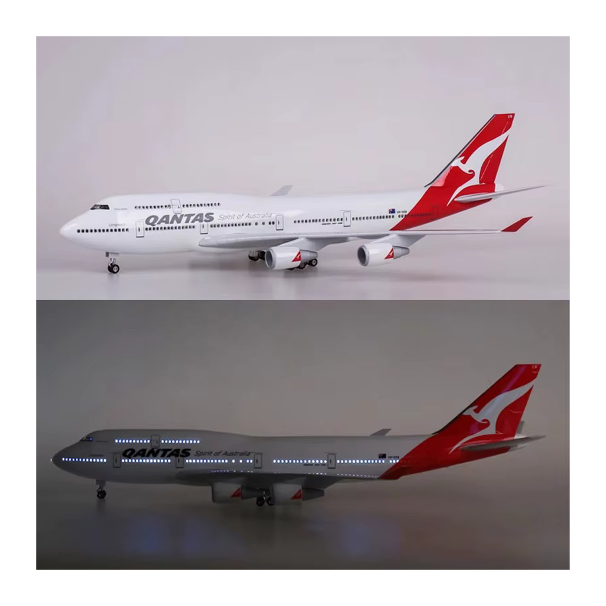 Qantas Airlines Boeing 747 Modellflugzeug aus Druckguss mit LED-Licht in Rot, 47 cm - Bild 3