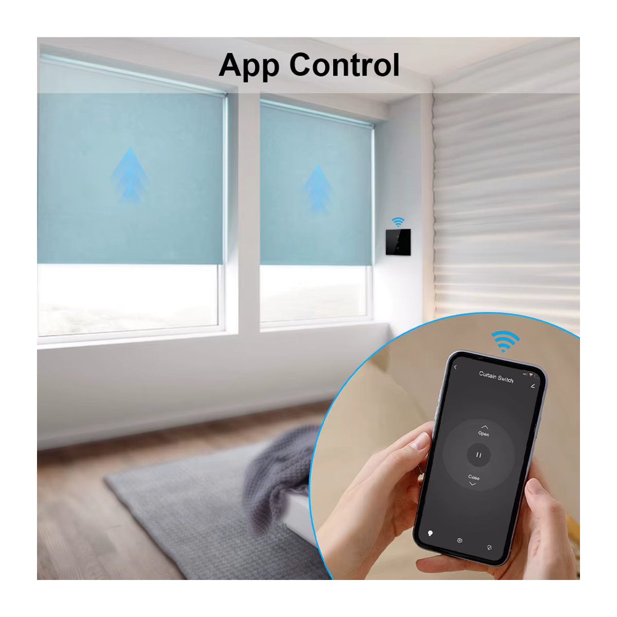 QCSMART Smart Rollos Schalter mit Hintergrundbeleuchtung, Tuya Smart Life App Steuerung, Sprachsteuerung für Google Assistant und Alexa, Schwarz oder Weiß - Bild 2
