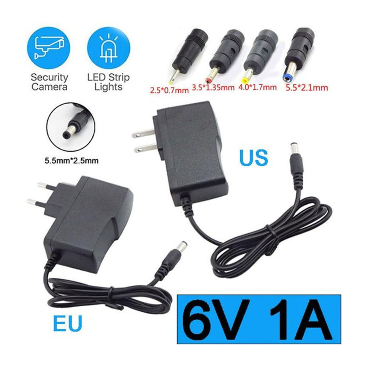 QH1 Netzteil Ladegerät Adapter Konverter DC 6V 1A AC 100-240V mit 3,5x1,35mm Stecker Schwarz - Bild 1