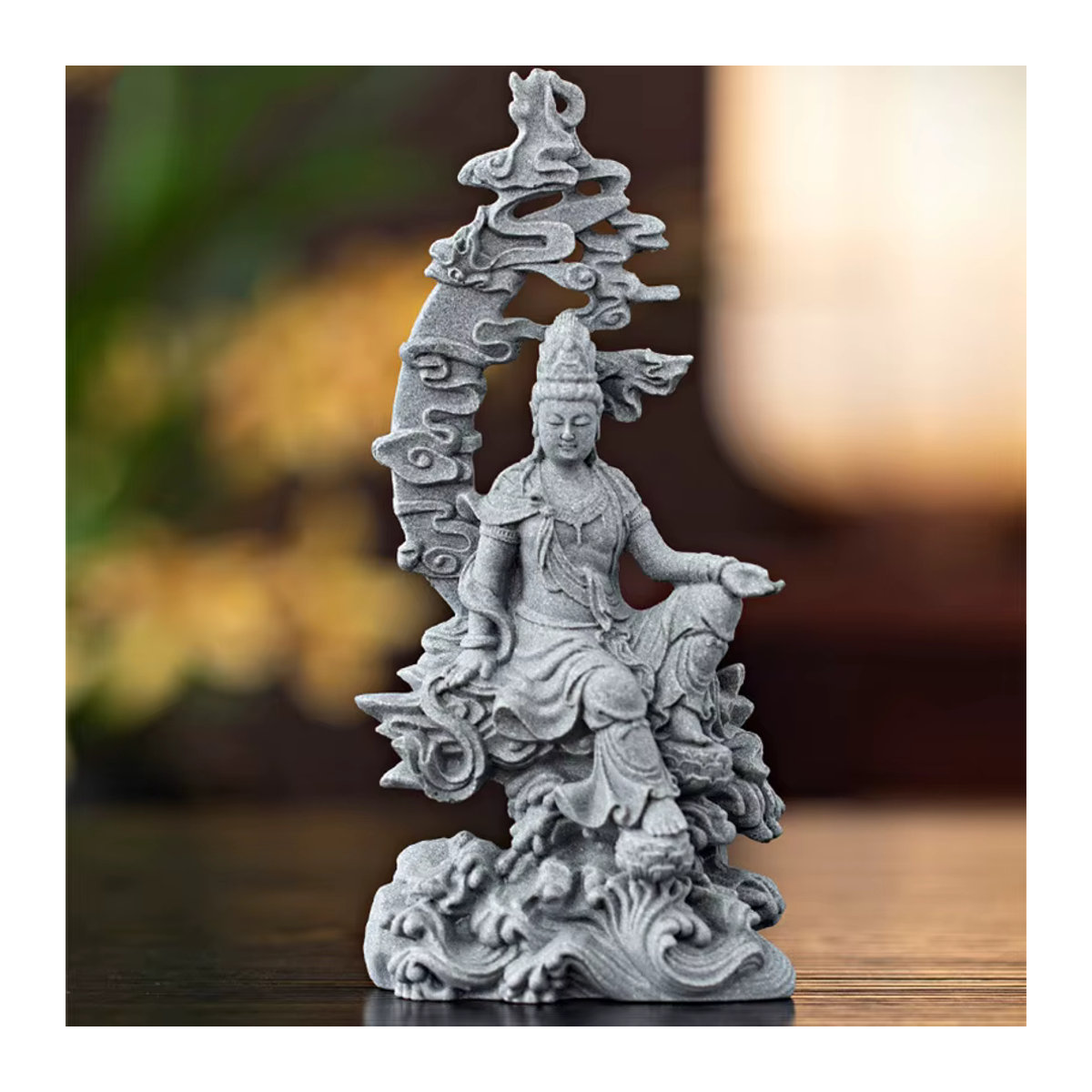 QIANFANEIVES Guanyin Skulptur aus Sandstein für Feng Shui als Tischdekoration im Wohnzimmer oder Büro - Bild 2