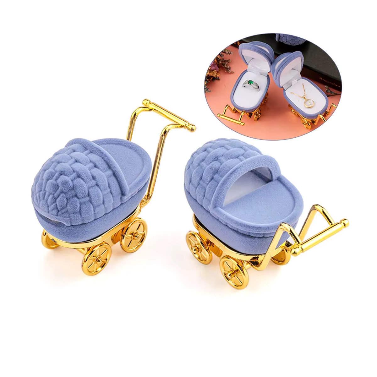 QIAO Schmuckbox aus Samt und Tüll in Lila für Ringe, Ohrringe, Halsketten und Armbänder - Bild 2