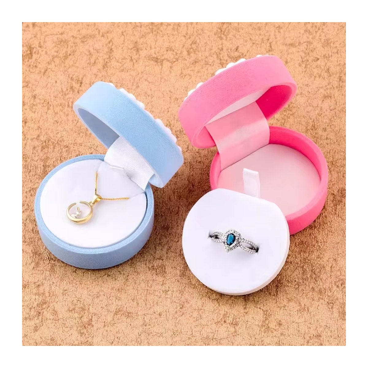 QIAO Schmuckschatulle aus Samt mit Schneeflocken-Design in Rosa und Blau - Bild 2
