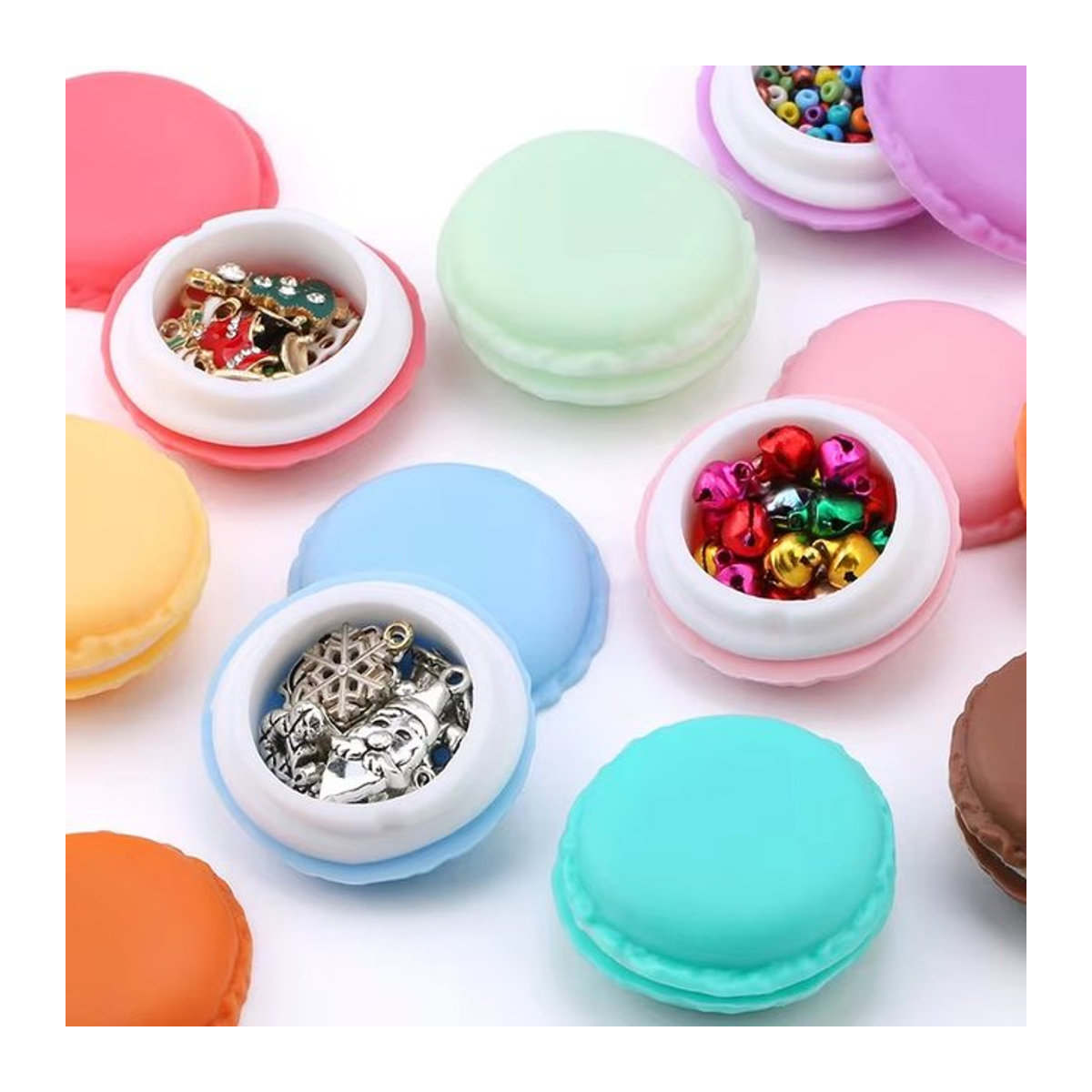 QIAO Schmuckschatulle in Macaron-Optik, mehrfarbige Aufbewahrungsbox aus Kunststoff für kleinen Schmuck - Bild 1