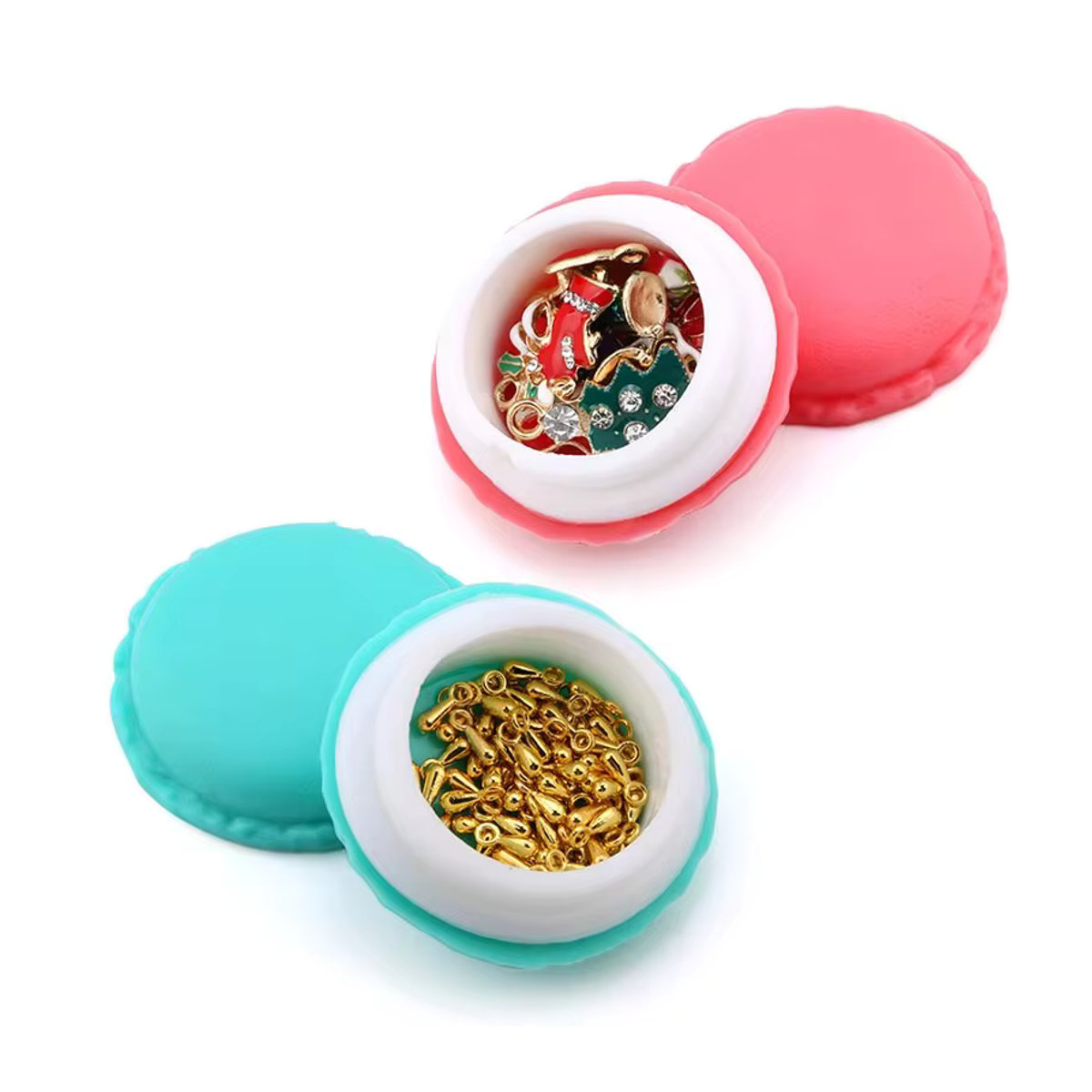 QIAO Schmuckschatulle in Macaron-Optik, mehrfarbige Aufbewahrungsbox aus Kunststoff für kleinen Schmuck - Bild 3