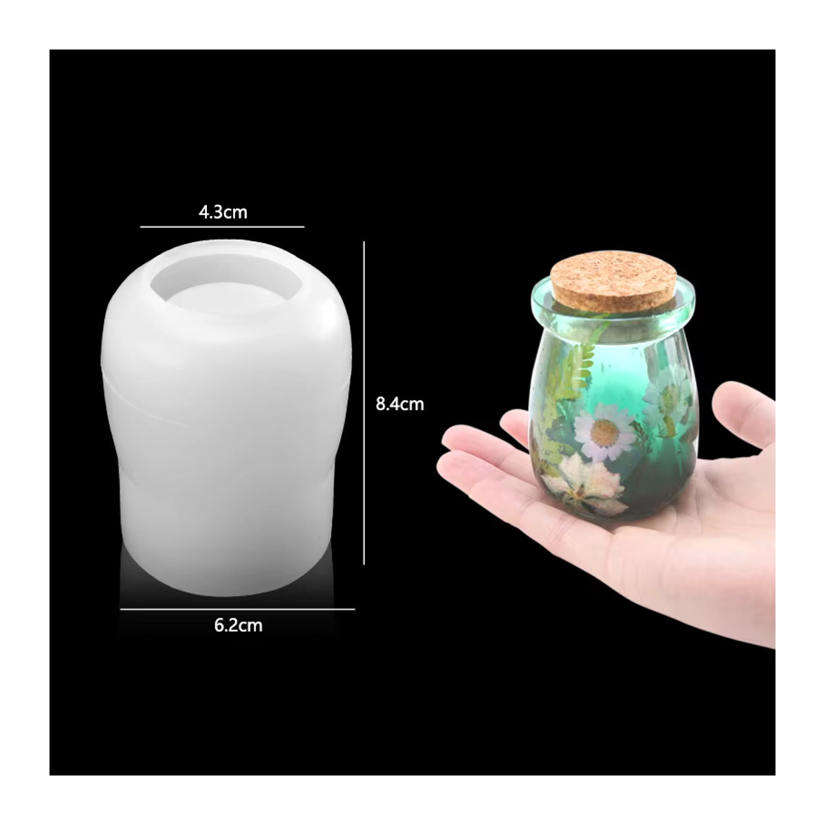 QIAO Set aus 5 Glasbehältern mit floralen Silikonformen und Holzdeckeln, mehrfarbig, rund - Bild 2