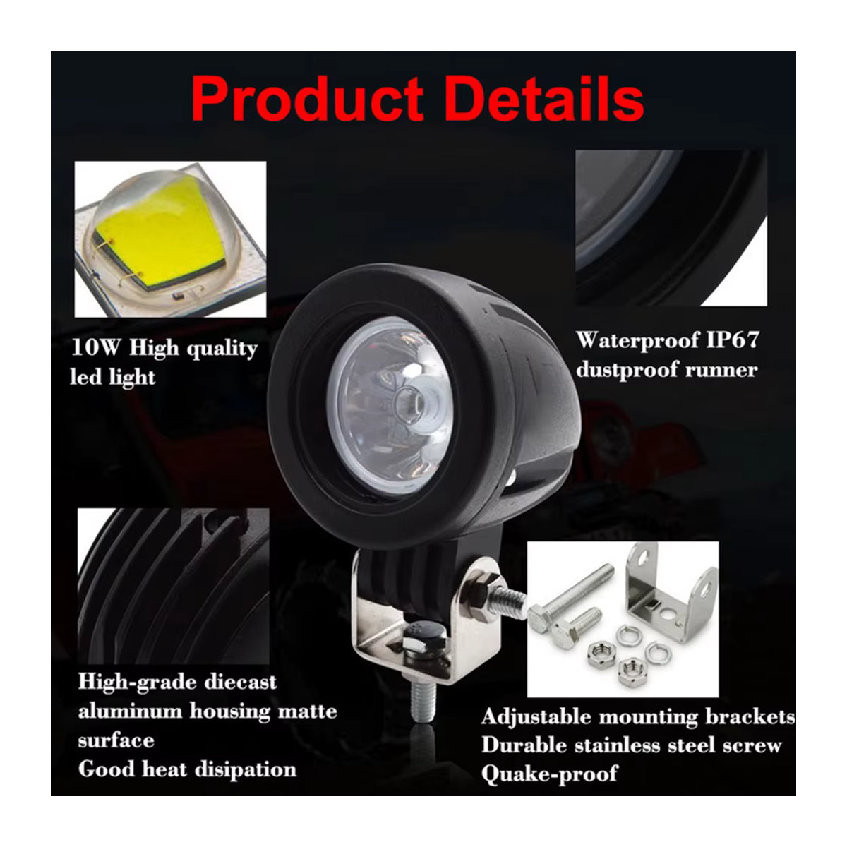 QIDEWIN 2er Set 10 W LED Arbeitsscheinwerfer für Offroad Motorrad 4x4 ATV mit Spot Strahl 6500 K 2 Zoll - Bild 4