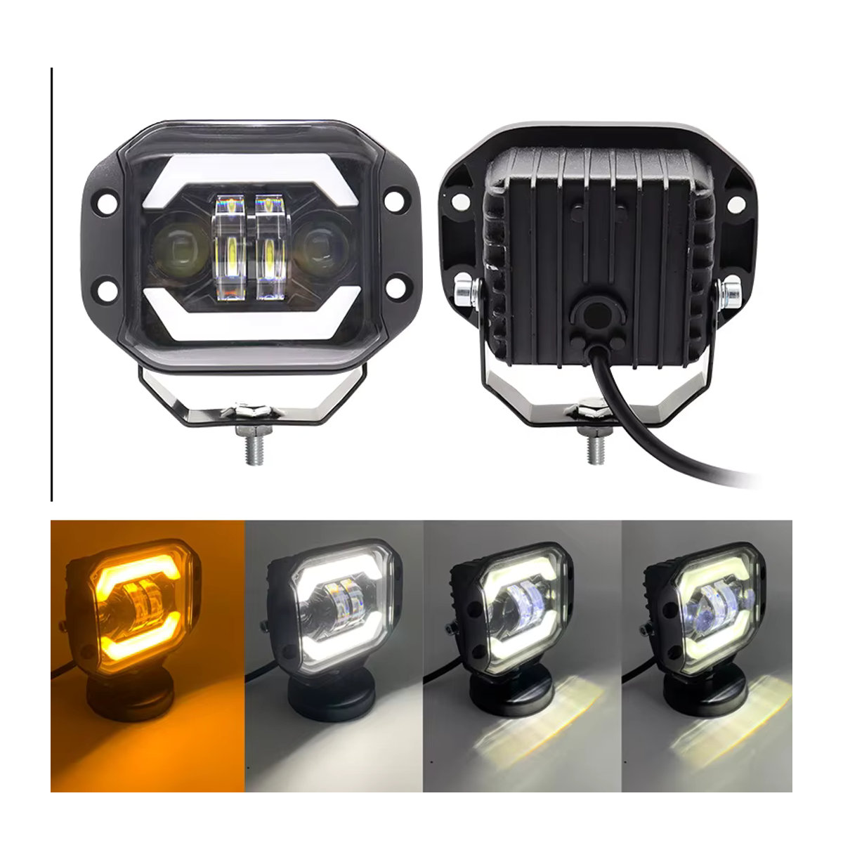 QIDEWIN 5 Zoll LED-Arbeitsscheinwerfer mit Angel Eyes für Offroad 4X4 ATV UTV Flachmontage Fern- und Abblendlicht - Bild 2