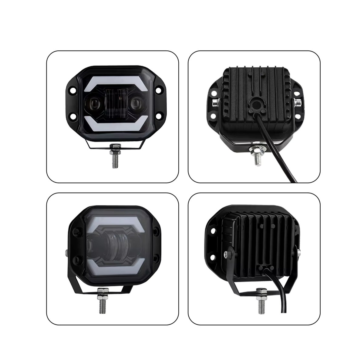 QIDEWIN 5 Zoll LED-Arbeitsscheinwerfer mit Angel Eyes für Offroad 4X4 ATV UTV Flachmontage Fern- und Abblendlicht - Bild 5