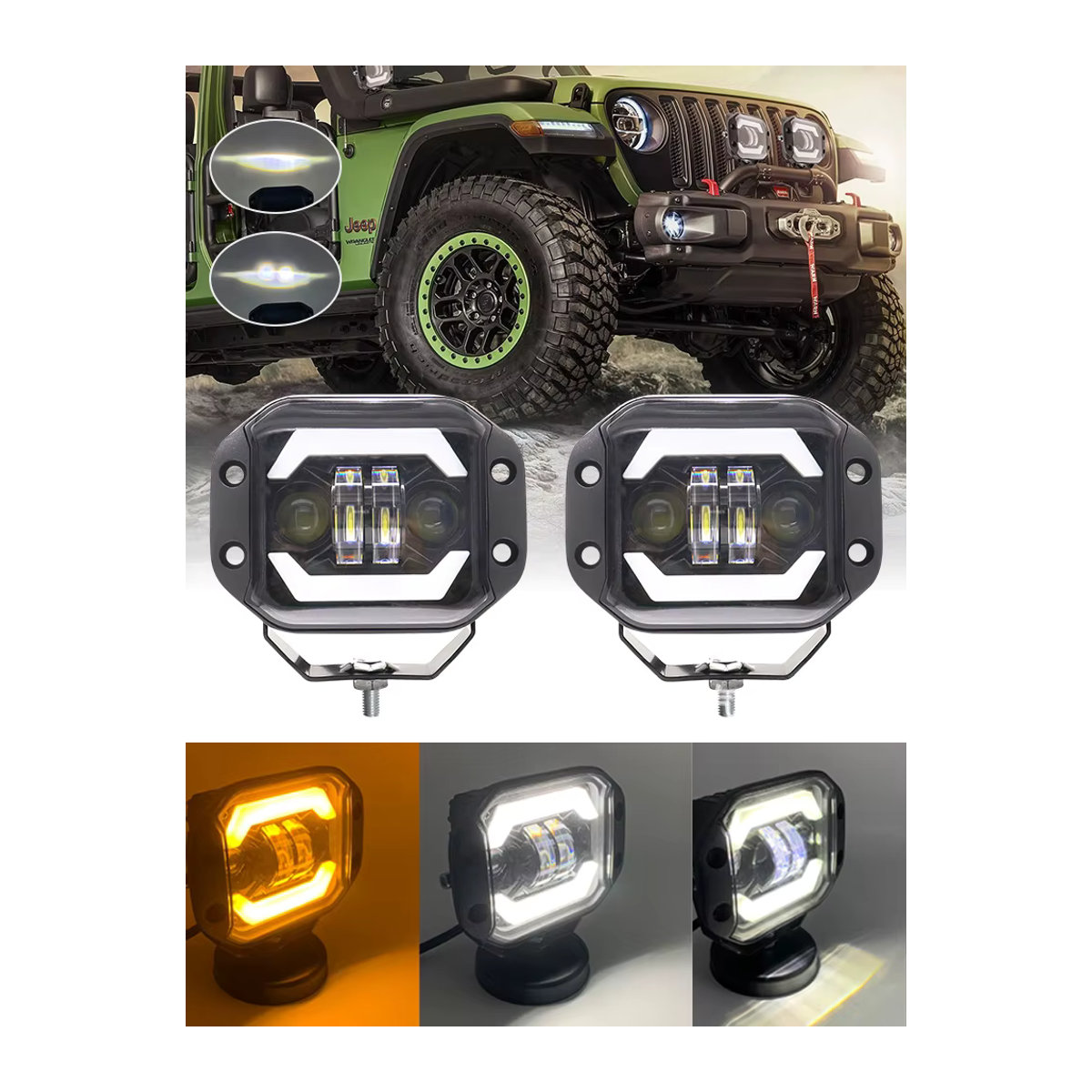 QIDEWIN 5 Zoll LED-Arbeitsscheinwerfer mit Angel Eyes für Offroad 4X4 ATV UTV Flachmontage Fern- und Abblendlicht - Bild 7