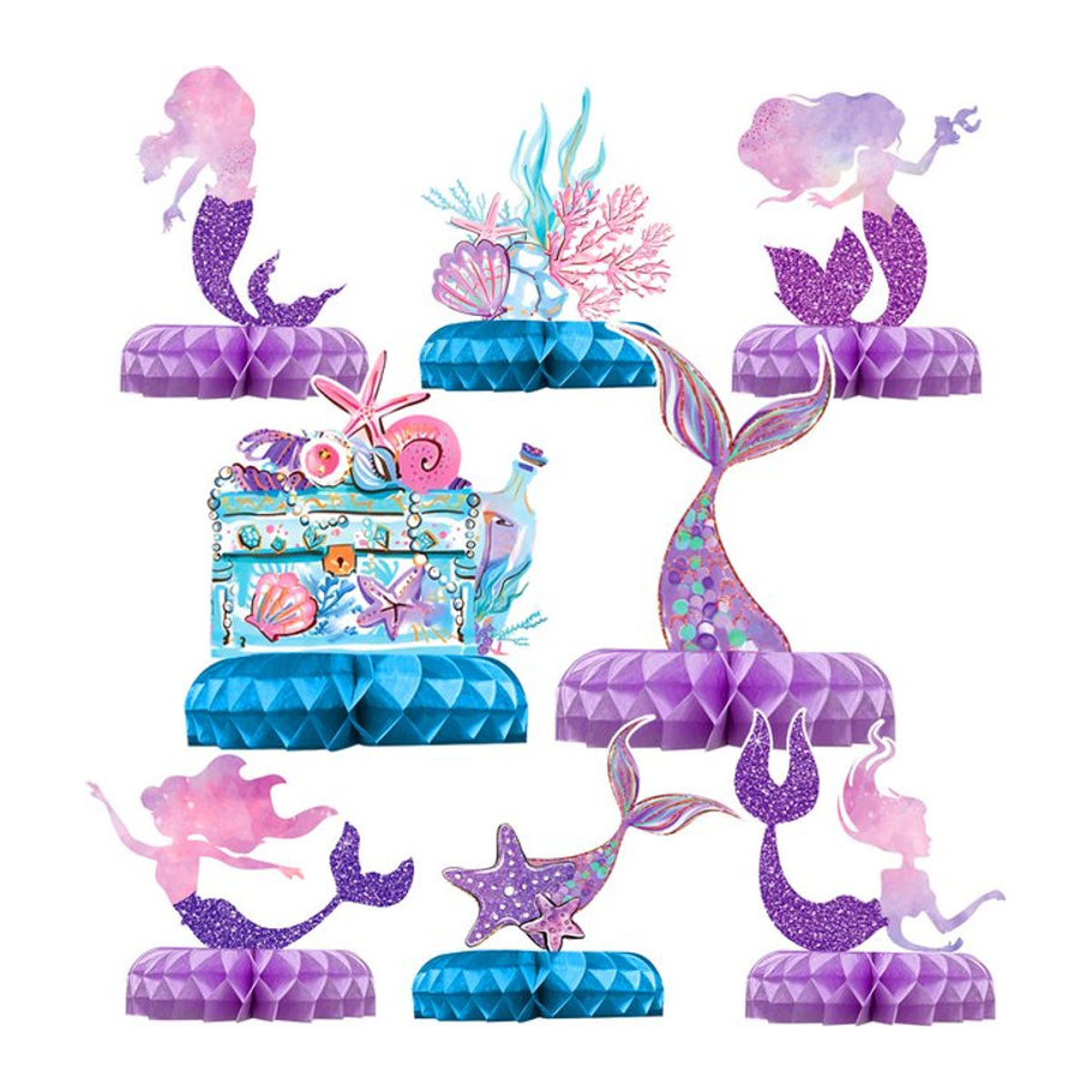 QIFU Meerjungfrau Waben Ornament aus Papier als mehrfarbige Dekoration für Kindergeburtstage und Babypartys im maritimen Design - Bild 1