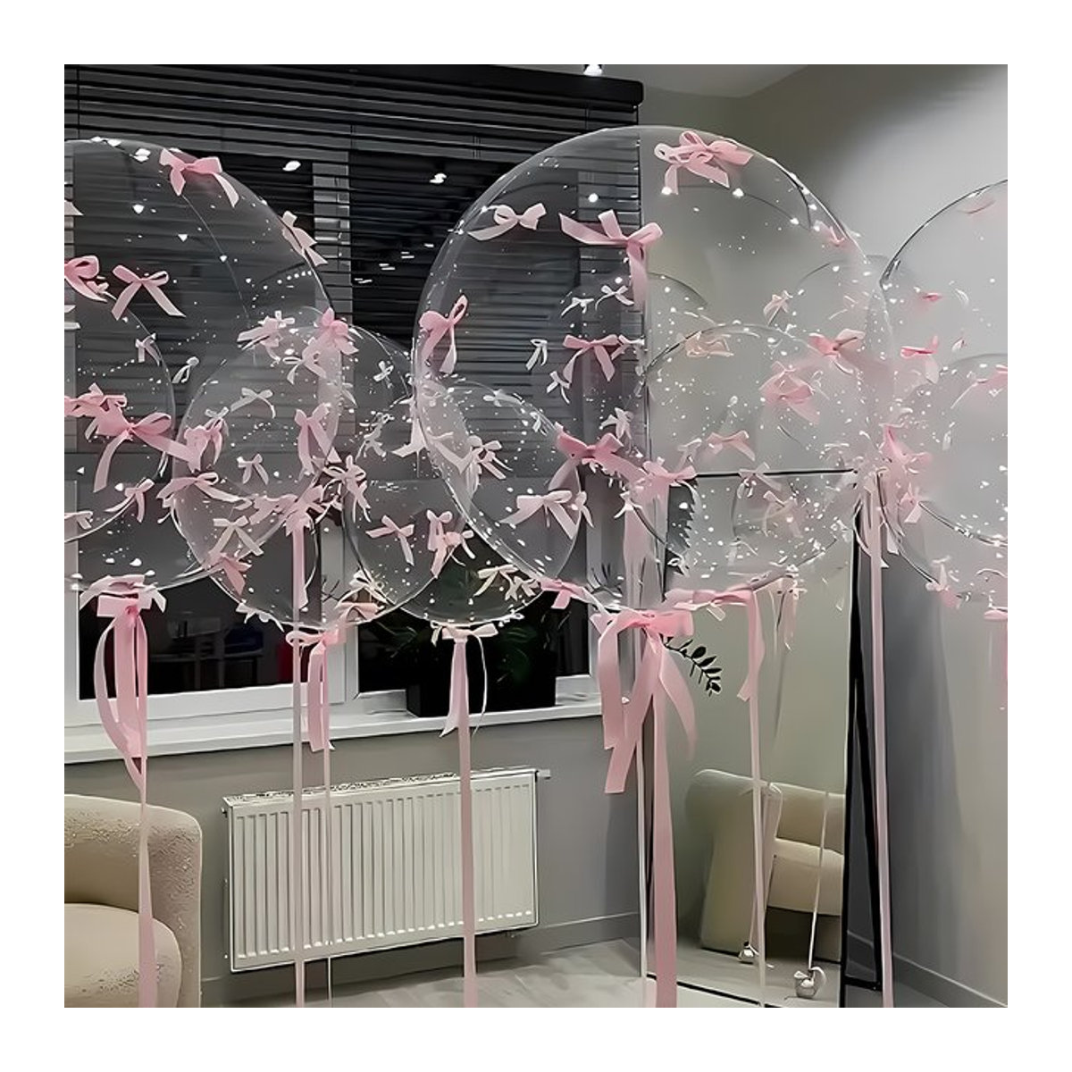 QIFU Transparentes Bobball Set in Rosa mit Schleifenband aus Latex für Hochzeit, Geburtstag oder Babyparty - Bild 1