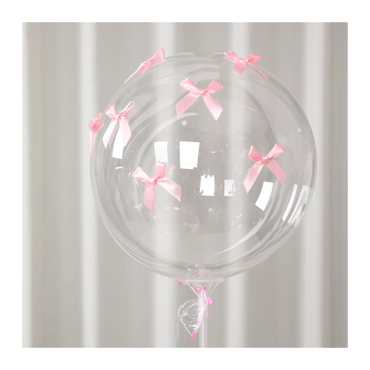 QIFU Transparentes Bobball Set in Rosa mit Schleifenband aus Latex für Hochzeit, Geburtstag oder Babyparty - Bild 2