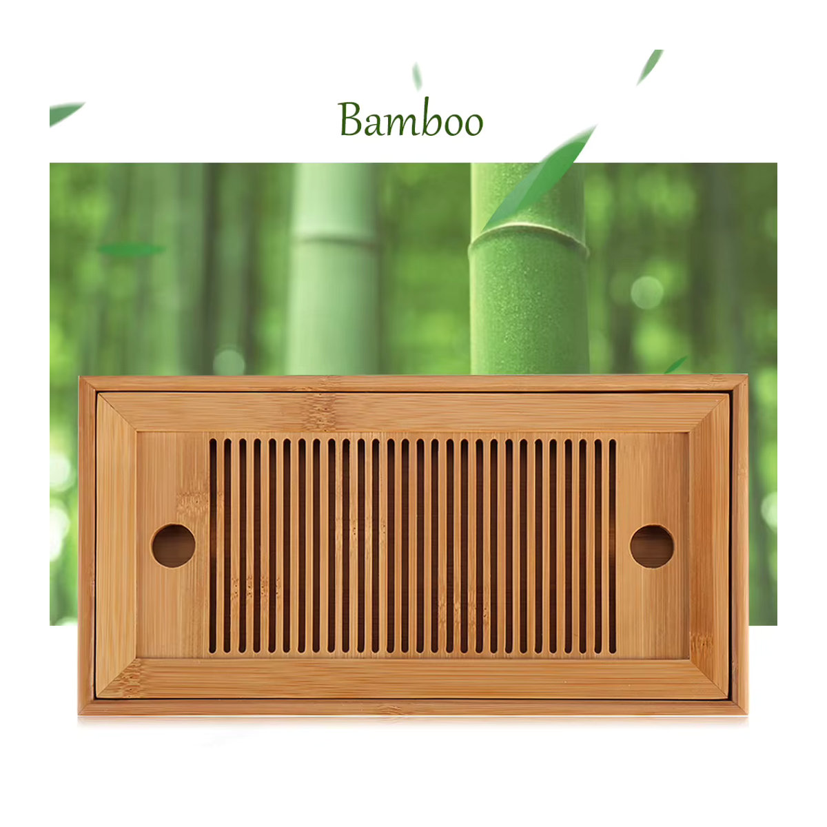 Qiilu Bambus Tee Tablett in Braun für Gongfu Tee im orientalischen Design - Bild 2
