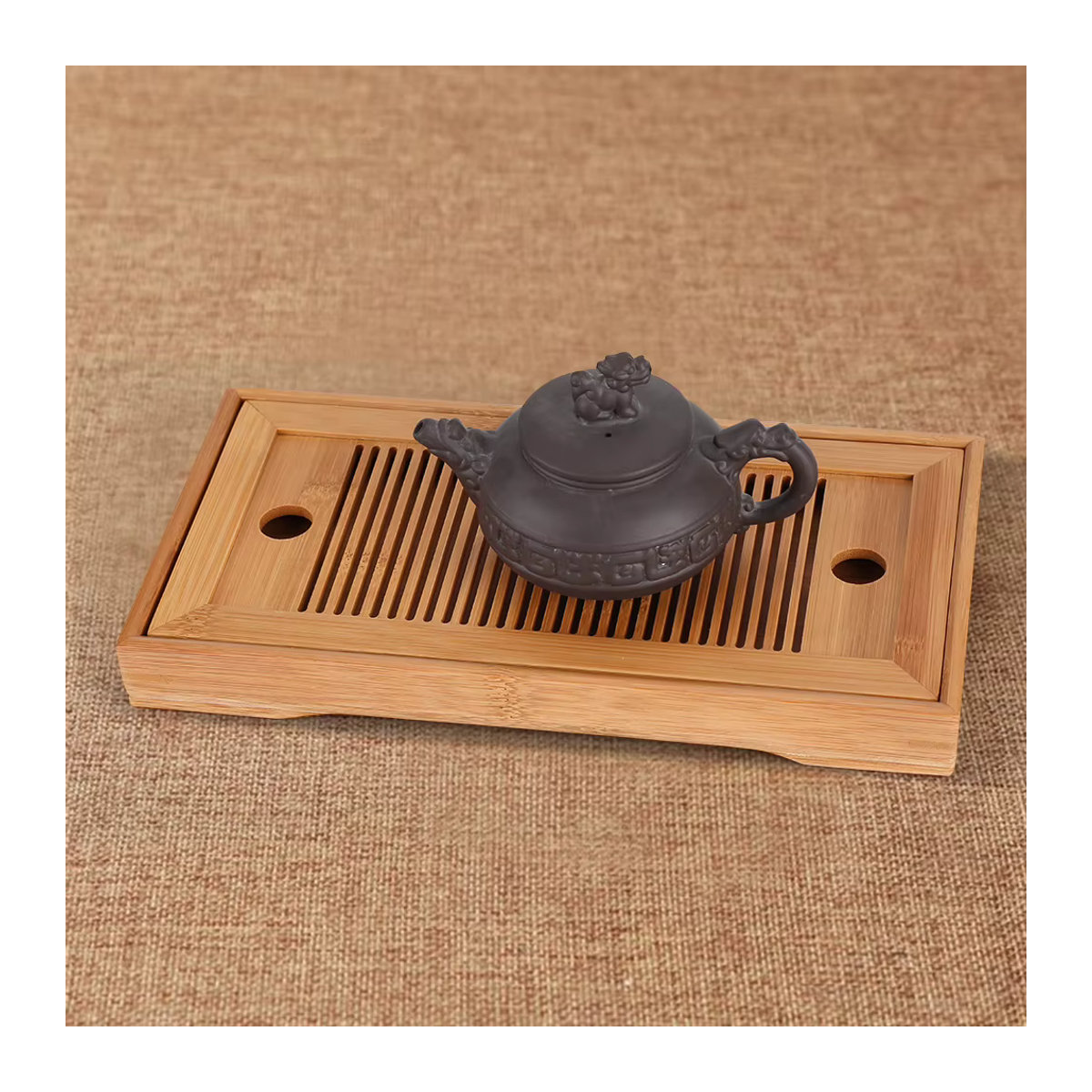 Qiilu Bambus Tee Tablett in Braun für Gongfu Tee im orientalischen Design - Bild 3