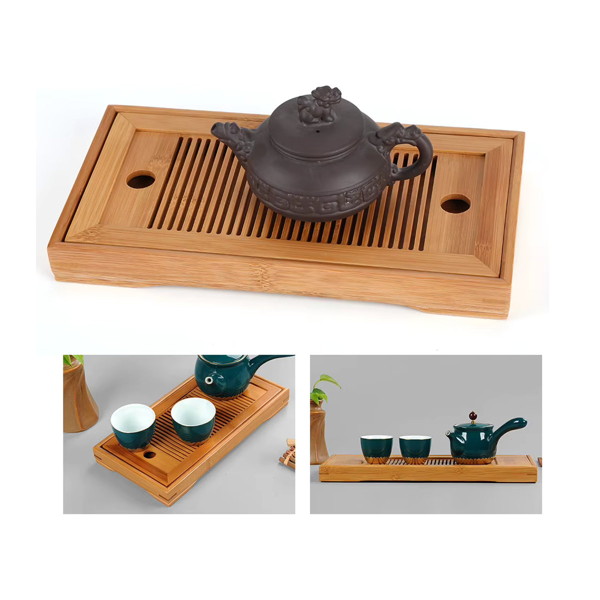 Qiilu Bambus Tee Tablett in Braun für Gongfu Tee im orientalischen Design - Bild 4