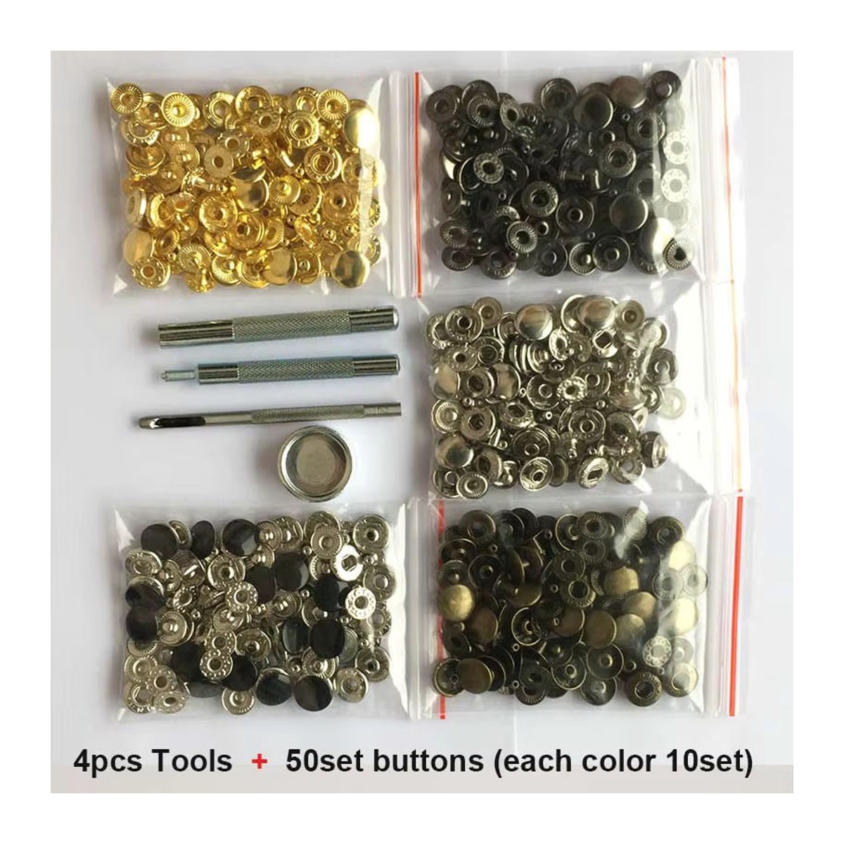 QIMONTON 50-teiliges Set Druckknöpfe aus Metall in Bunt mit 4 Installationswerkzeugen für Leder und Kleidung (10 mm, 12 mm, 15 mm) - Bild 2