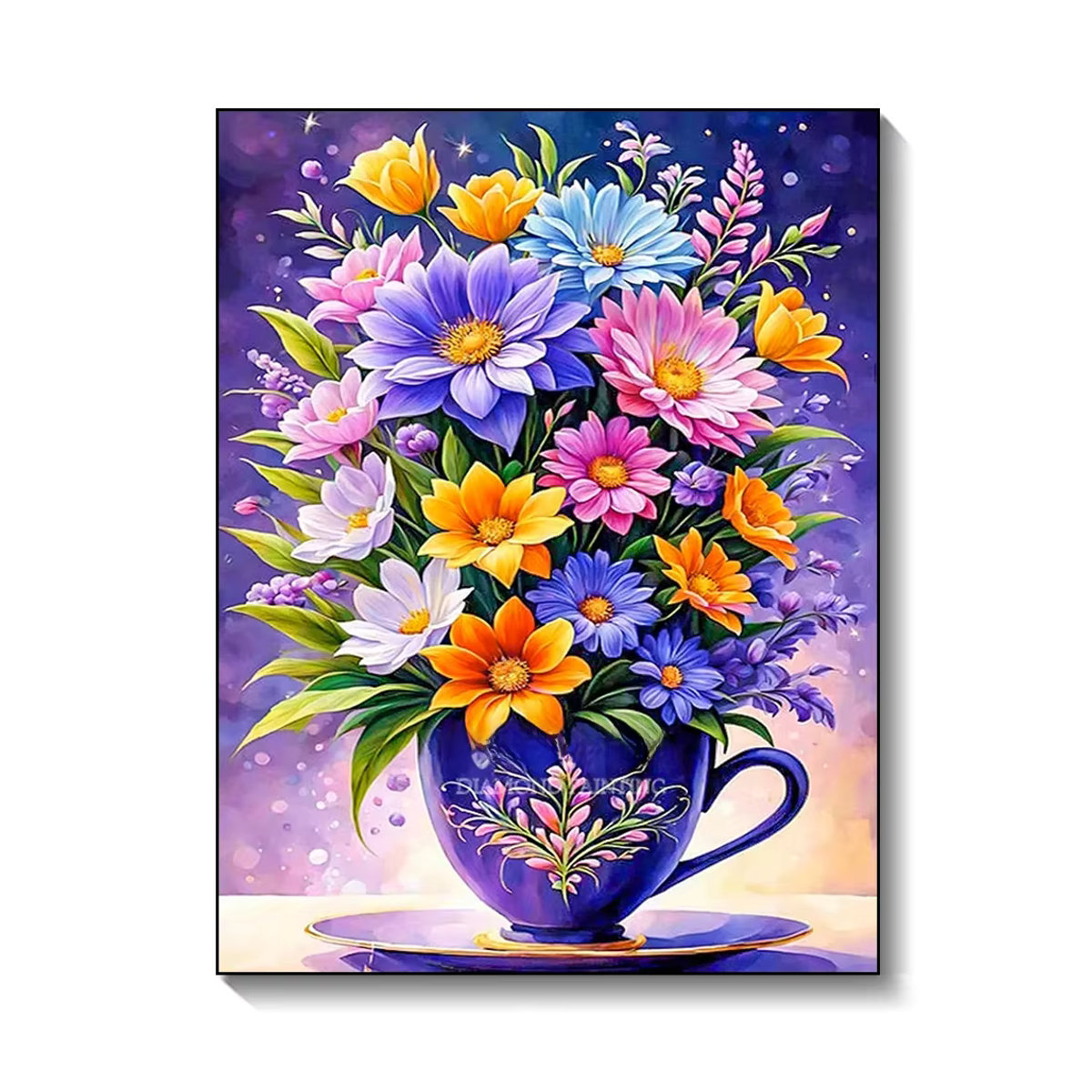 QIZITENG Diamant-Mosaik Set Blumenstrauß in Tasse, Mehrfarbig, Florales Kreuzstich-Set zur Wanddekoration - Bild 6