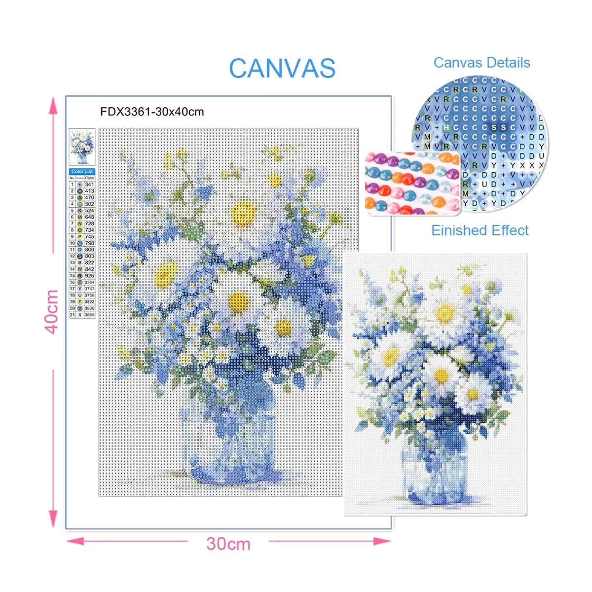 QIZITENG Diamantmalerei Set Volle Blume Serie mit Tulpen und Gänseblümchen als DIY Mosaik Stickerei in Mehrfarbig - Bild 2