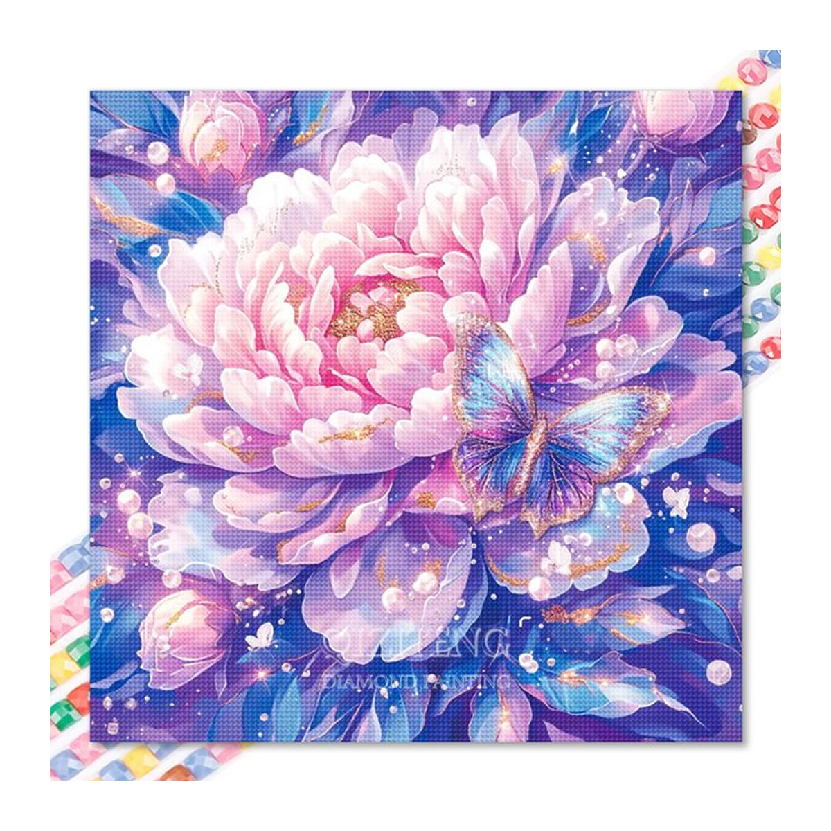 QIZITENG Diamond Painting Kit Schmetterling und Blumen 5D DIY Mosaik Stickerei in Mehrfarbig mit runden Strass Steinen - Bild 1