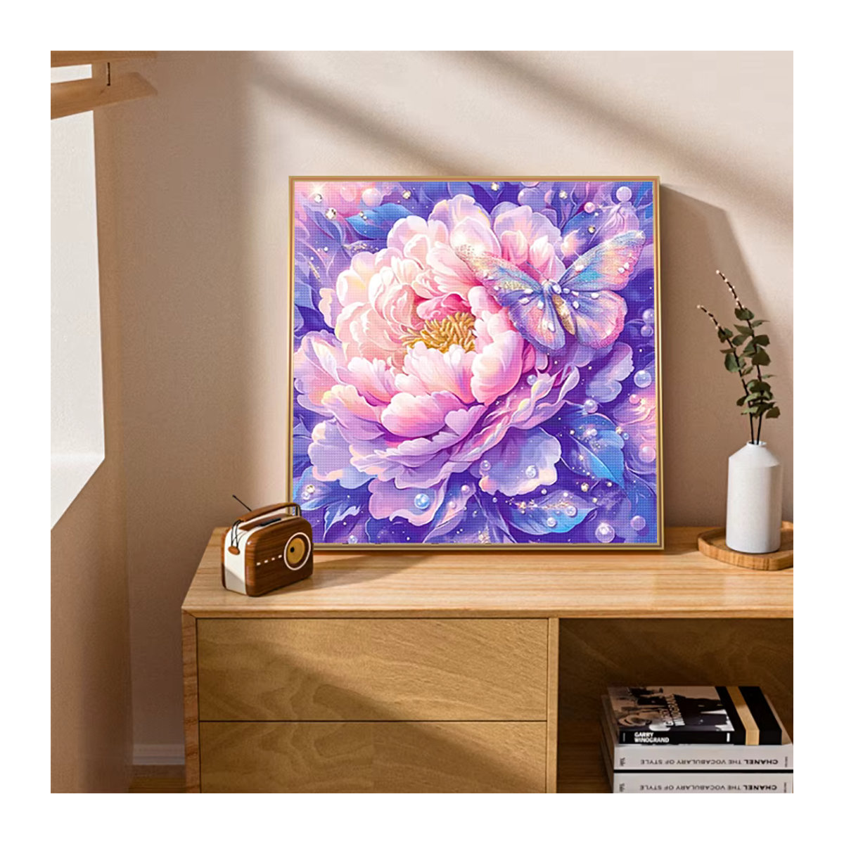 QIZITENG Diamond Painting Kit Schmetterling und Blumen 5D DIY Mosaik Stickerei in Mehrfarbig mit runden Strass Steinen - Bild 2