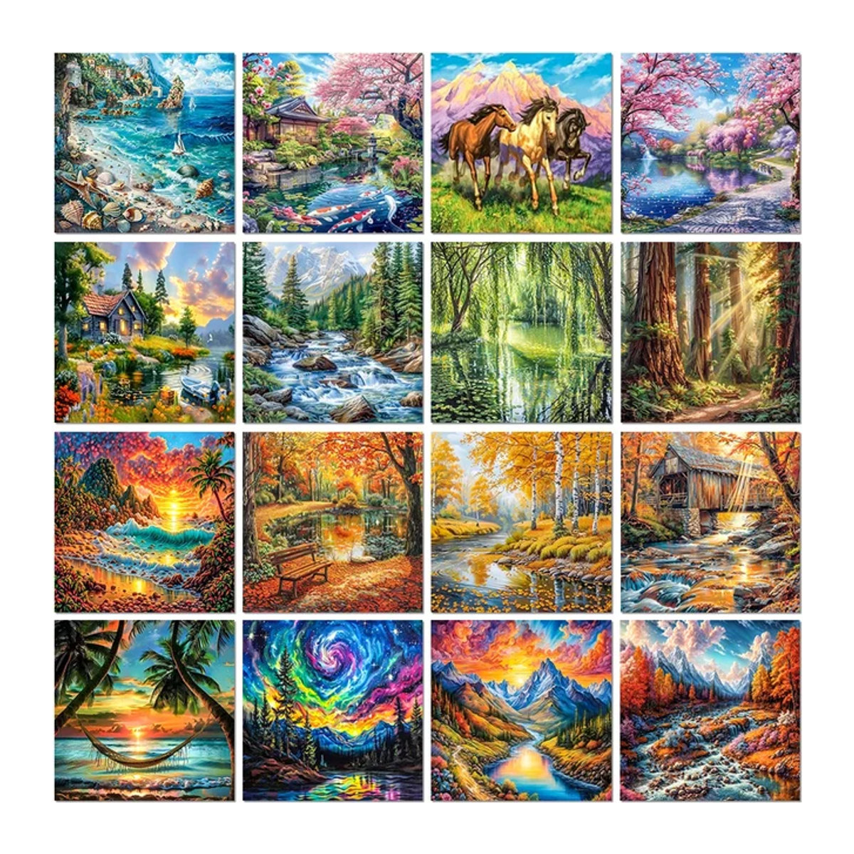 QIZITENG Diamond Painting Set Landhaus Motiv mit quadratischen Steinen in Mehrfarbig zur Wandmontage - Bild 1