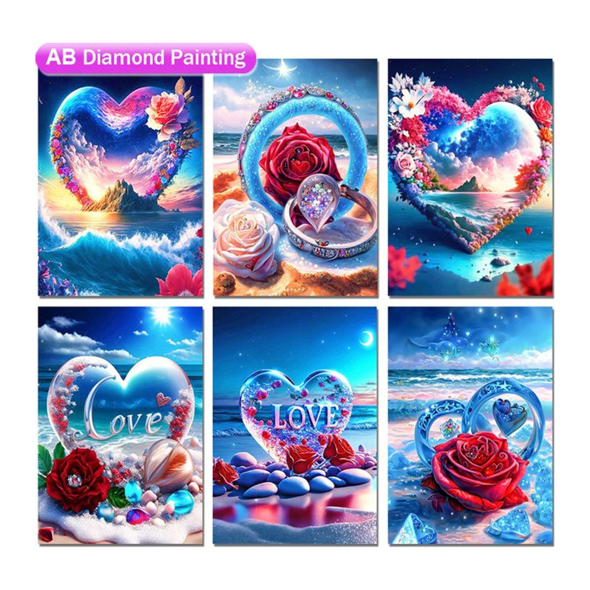 QIZITENG Diamond Painting Set mit Blumen und Herz Motiv, Mehrfarbig, B/H: 40 x 50 cm - Bild 1