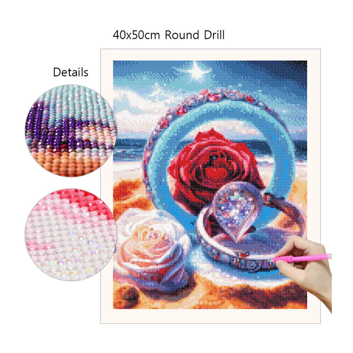 QIZITENG Diamond Painting Set mit Blumen und Herz Motiv, Mehrfarbig, B/H: 40 x 50 cm - Bild 2