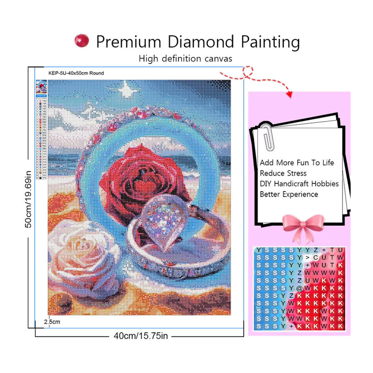 QIZITENG Diamond Painting Set mit Blumen und Herz Motiv, Mehrfarbig, B/H: 40 x 50 cm - Bild 3