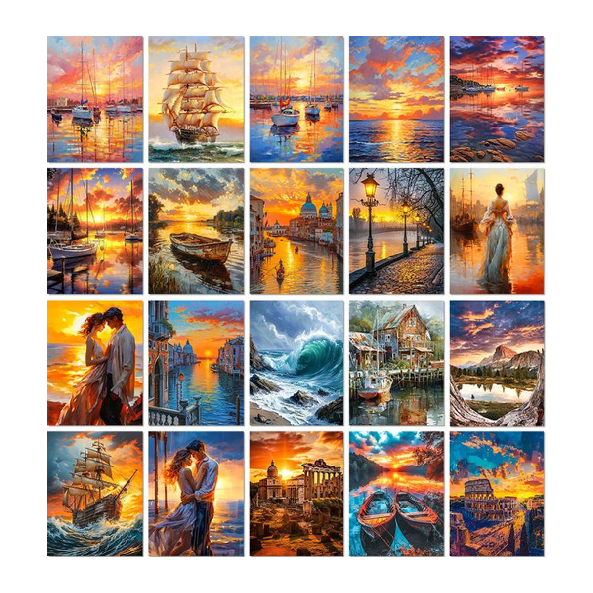 QIZITENG Diamond Painting Set Sonnenuntergang am Strand mit Segelboot, Maritimes Mosaik-Set mit mehrfarbigen Vollrunden-Diamanten zur Wanddekoration - Bild 1