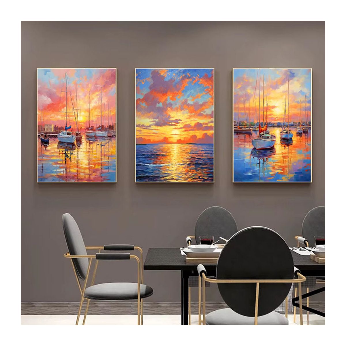 QIZITENG Diamond Painting Set Sonnenuntergang am Strand mit Segelboot, Maritimes Mosaik-Set mit mehrfarbigen Vollrunden-Diamanten zur Wanddekoration - Bild 2