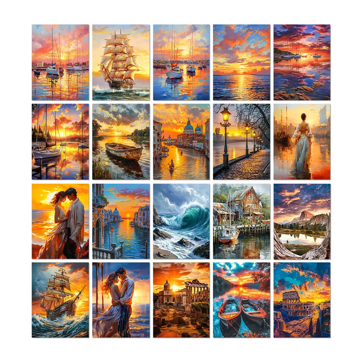 QIZITENG Diamond Painting Set Sonnenuntergang am Strand mit Segelboot, Maritimes Mosaik-Set mit mehrfarbigen Vollrunden-Diamanten zur Wanddekoration - Bild 4
