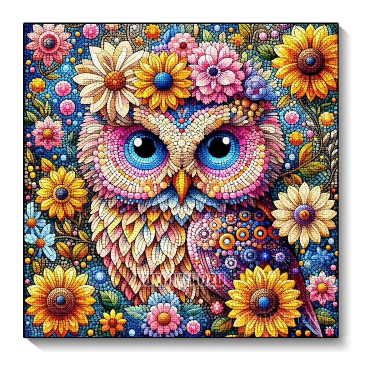 QIZITENG DIY Diamantmalerei Blumige Eule als Mosaik-Set mit runden oder quadratischen Bohrern in Mehrfarbig für deine Wanddekoration - Bild 1