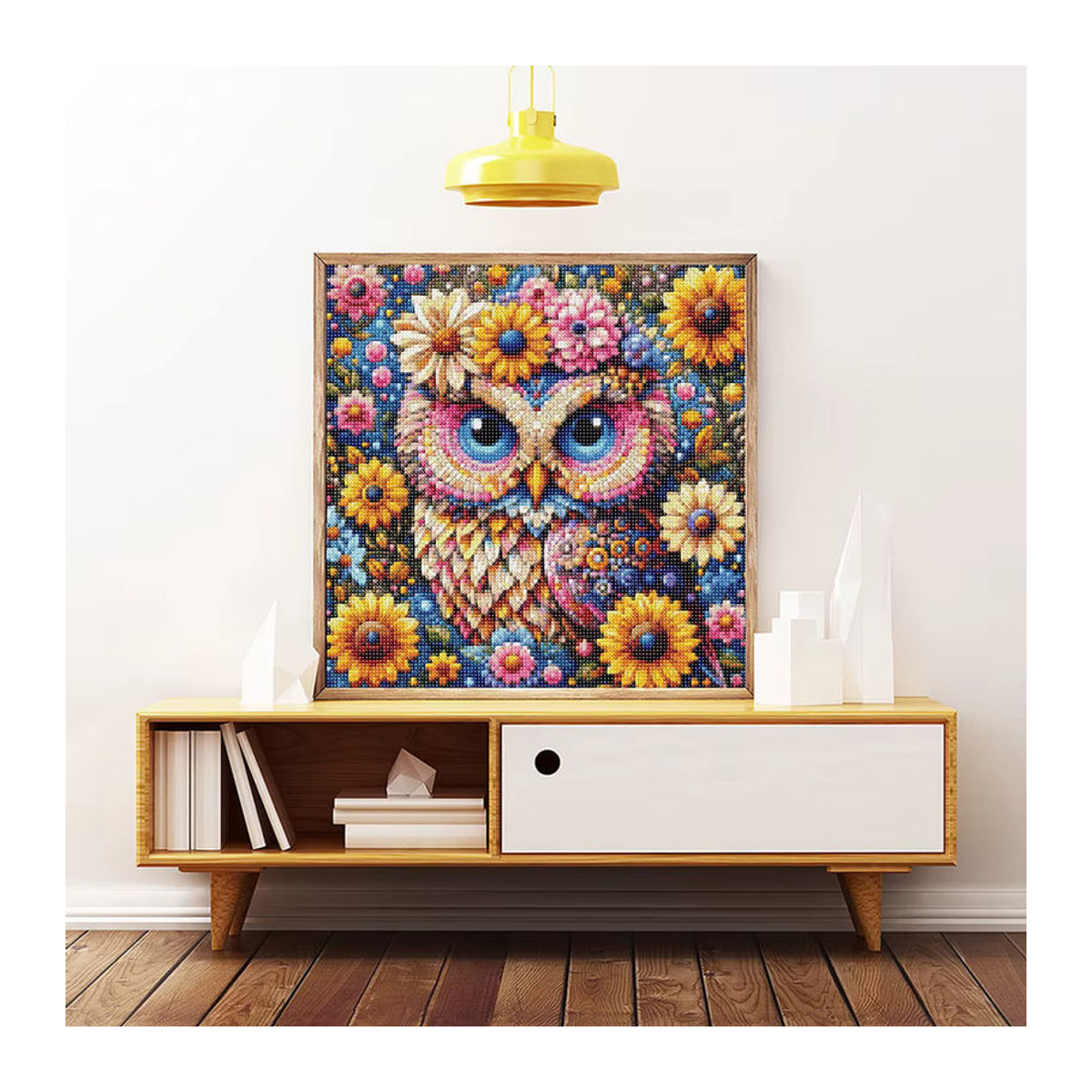QIZITENG DIY Diamantmalerei Blumige Eule als Mosaik-Set mit runden oder quadratischen Bohrern in Mehrfarbig für deine Wanddekoration - Bild 3