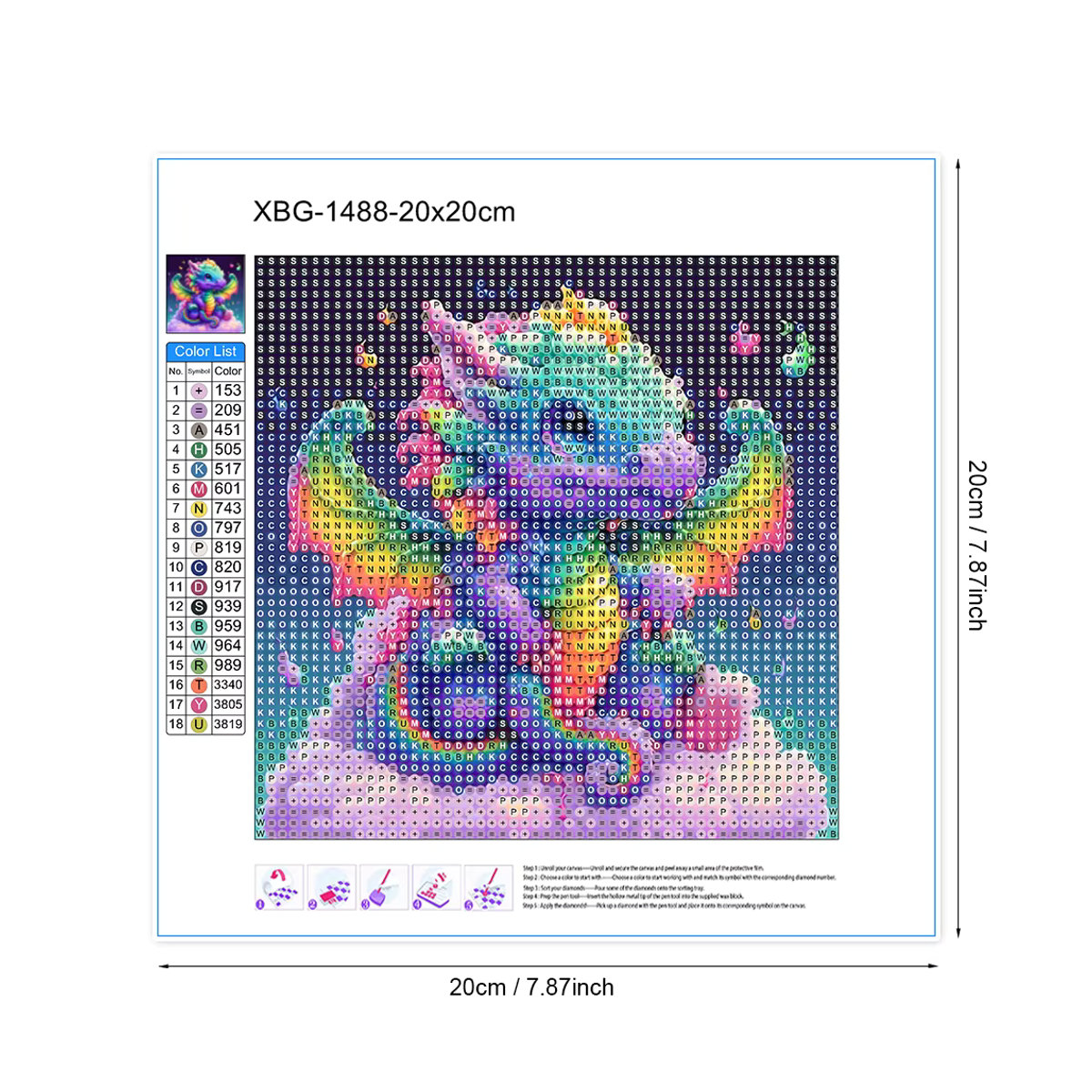 QIZITENG DIY Diamantmalerei Niedlicher Drachen Baby Mosaik Set mit Strass Steinen in Mehrfarbig - Bild 3