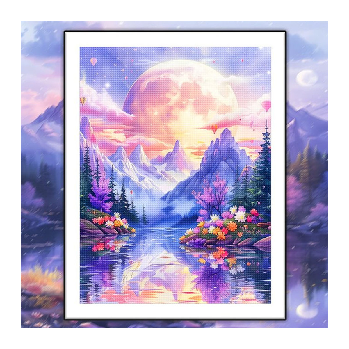 QIZITENG DIY Diamantstickerei Sternenhimmel Landschaft als Mosaik-Strass-Puzzle in Mehrfarbig, Wandmontage, B/H/T: 30 x 30 x 20 cm - Bild 1