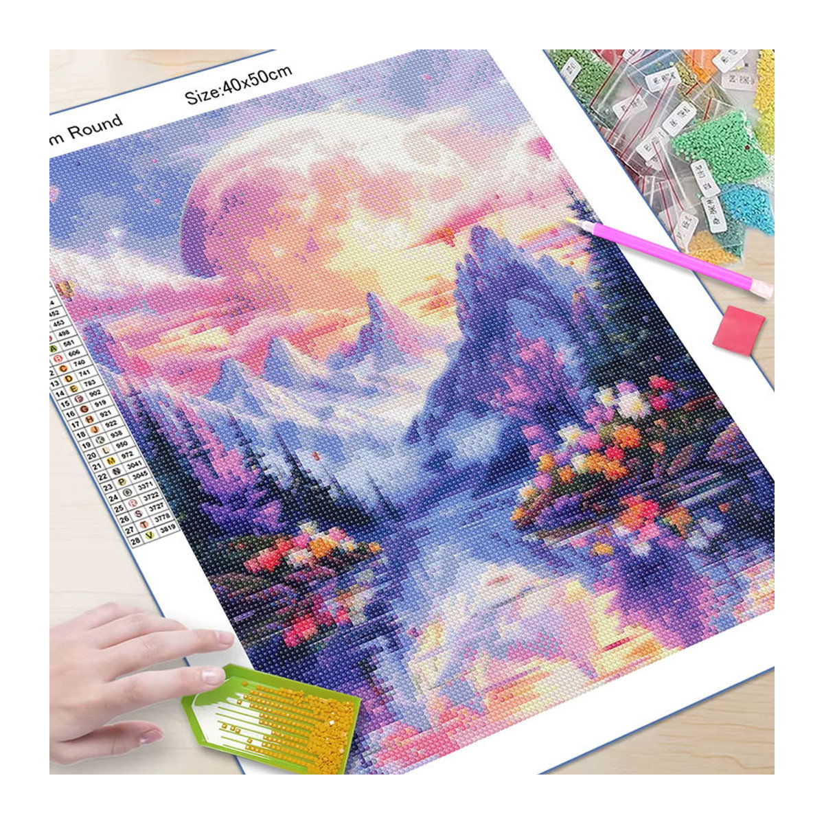 QIZITENG DIY Diamantstickerei Sternenhimmel Landschaft als Mosaik-Strass-Puzzle in Mehrfarbig, Wandmontage, B/H/T: 30 x 30 x 20 cm - Bild 2