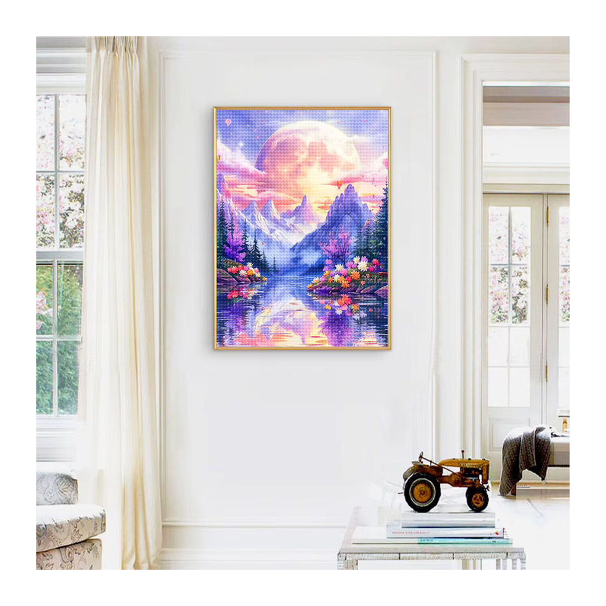 QIZITENG DIY Diamantstickerei Sternenhimmel Landschaft als Mosaik-Strass-Puzzle in Mehrfarbig, Wandmontage, B/H/T: 30 x 30 x 20 cm - Bild 3