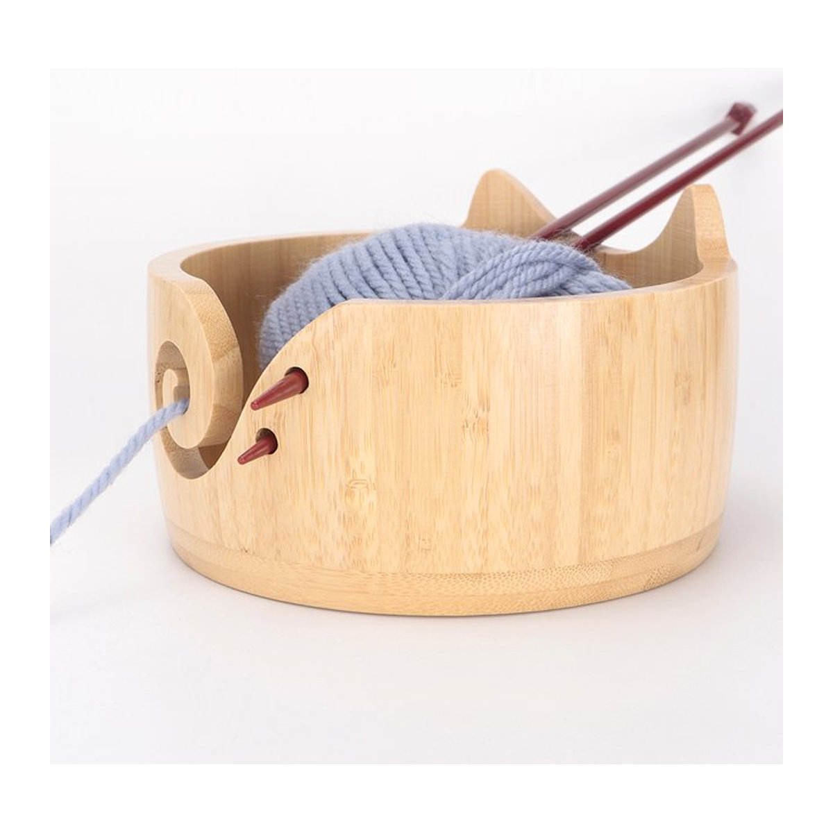 QJH Garnschale aus Holz in Beige mit Katzenohr-Design für DIY Häkel-Sets und Strickwolle - Bild 1