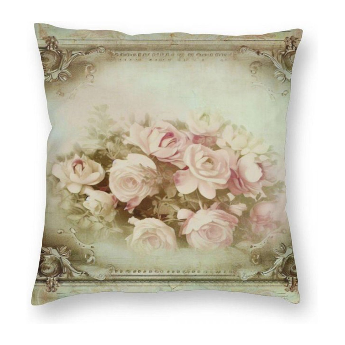 Quadratische Kissenhülle im Shabby Chic Design mit Rosenmuster aus Polyester und Leinen, Farbe Peach, B/B: 45 x 45 cm - Bild 1
