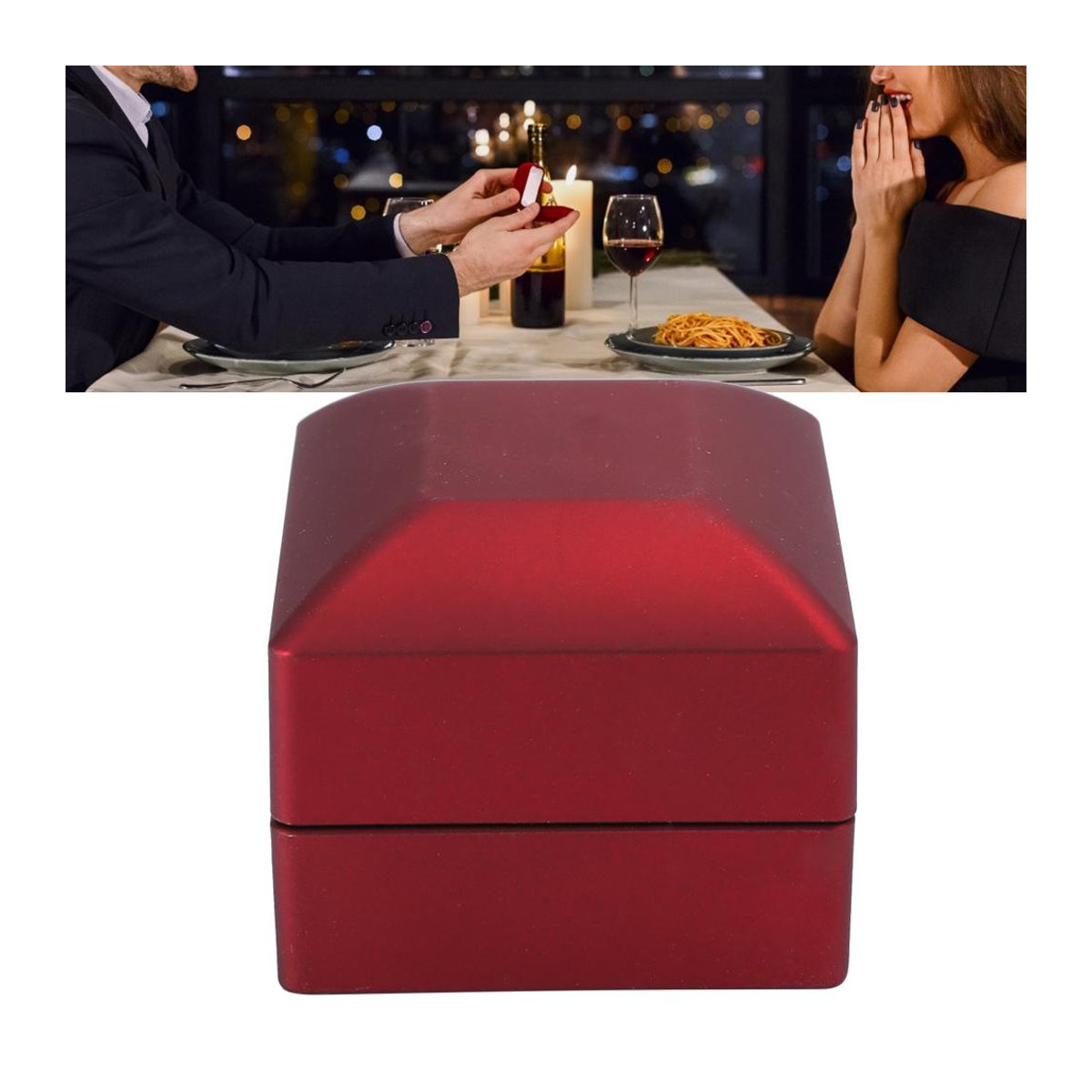 Quadratische Schmuckbox von TOMTOP JMS mit LED-Licht für Ringe, Ohrringe oder Münzen in Rot oder Schwarz - Bild 2