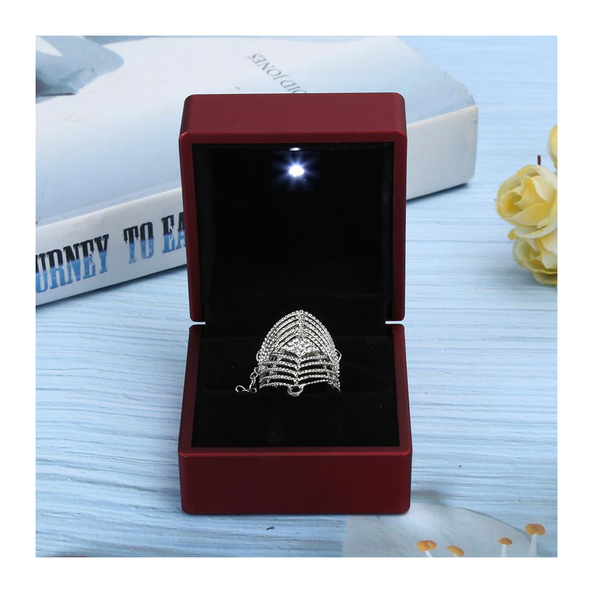 Quadratische Schmuckbox von TOMTOP JMS mit LED-Licht für Ringe, Ohrringe oder Münzen in Rot oder Schwarz - Bild 3
