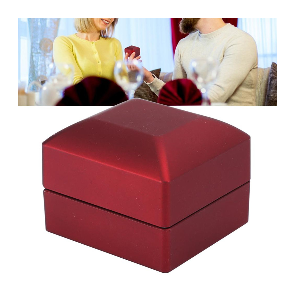 Quadratische Schmuckbox von TOMTOP JMS mit LED-Licht für Ringe, Ohrringe oder Münzen in Rot oder Schwarz - Bild 4