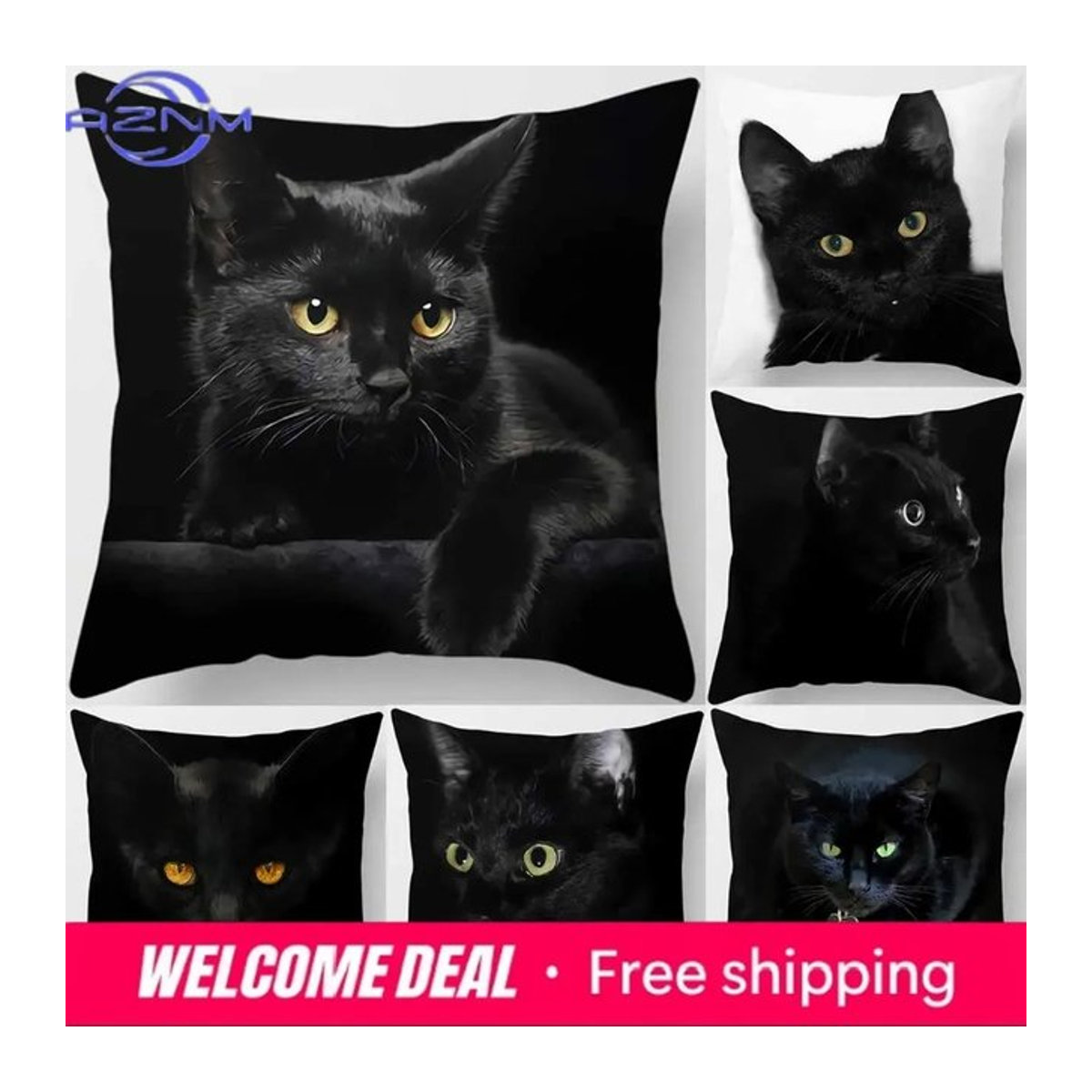 Quadratischer Kissenbezug mit schwarzem Katzen-Print für Sofa und Auto, Schwarz - Bild 1