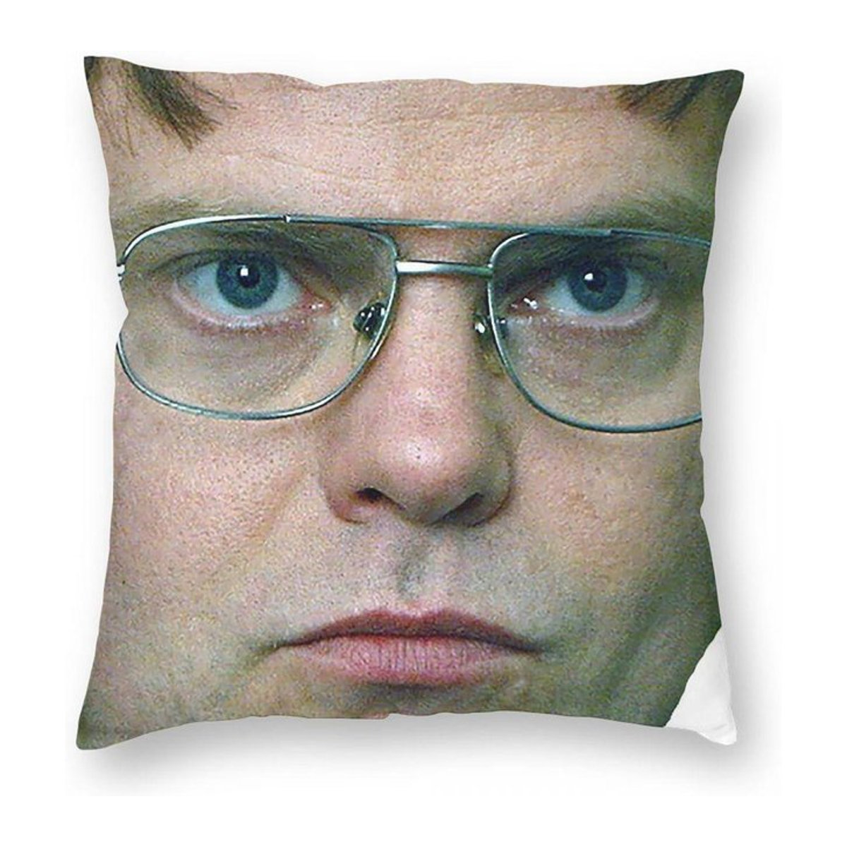 Quadratischer Kissenbezug Wackelkopfwackler Joe alias Dwight aus Polyester und Leinen mit Samt-Finish und Reißverschluss, Farbe Peach Skin, B/T: 45 x 45 cm - Bild 1