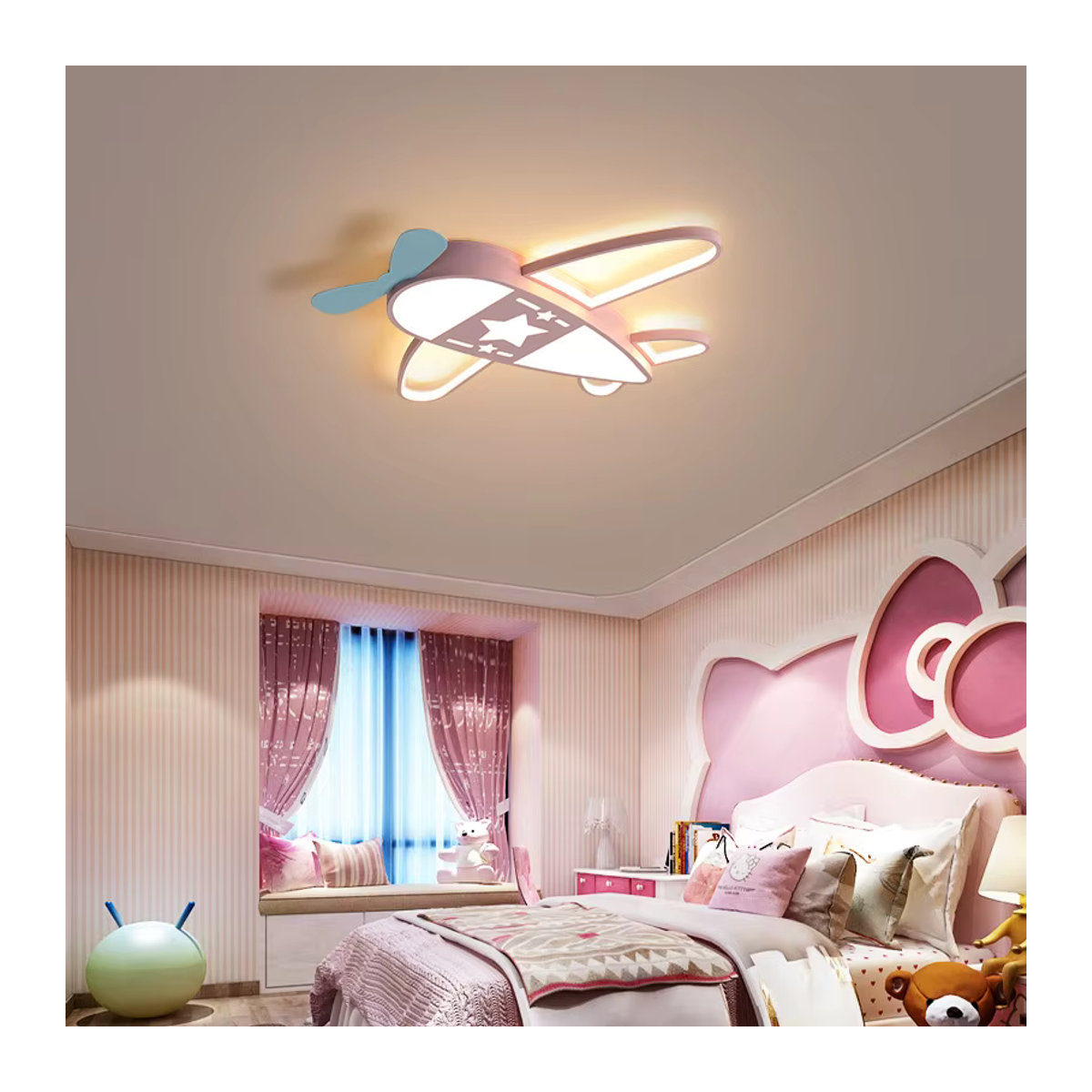 Queen Lifedecor Moderne Deckenlampe in Flugzeug-Optik mit Ventilator und Licht für Kinderzimmer, Bunt - Bild 1